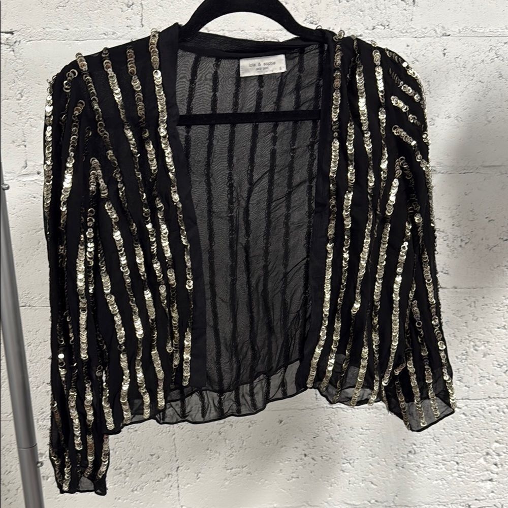Lola & Sophie Black Sheer Jacket with Gold Sequins - LIKE NEW - Size Small